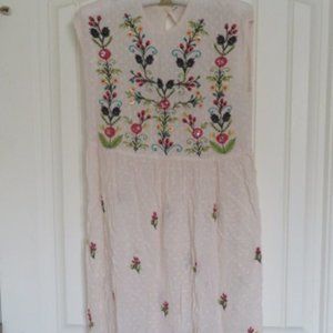Sheer Embroidered Gauzy MAXI Dress Keyhole Back No Label XS/S (K319)